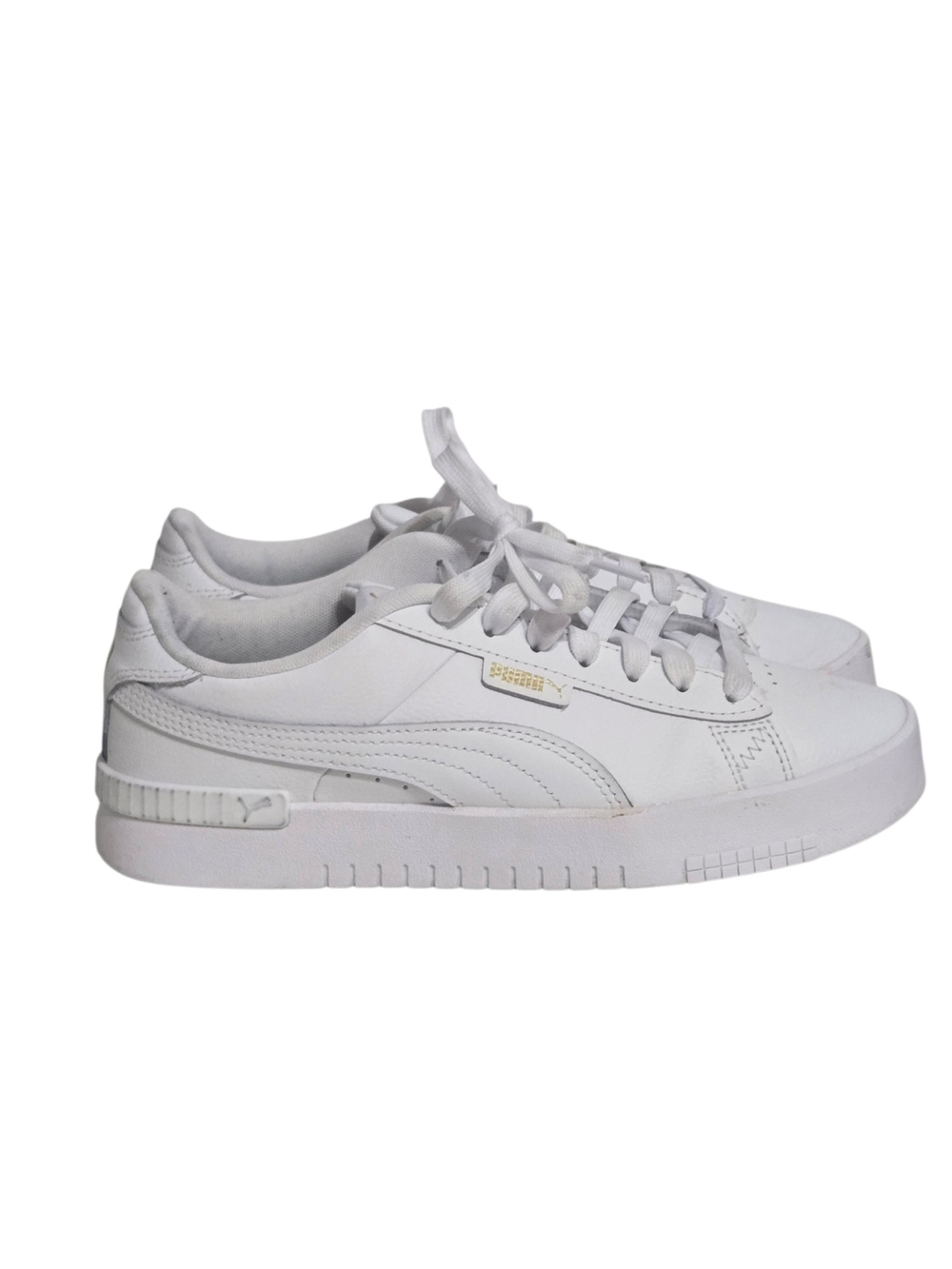 Puma Carina White Leather Platform Sneakers Women's Size 8 EU 38.5 Gold Log